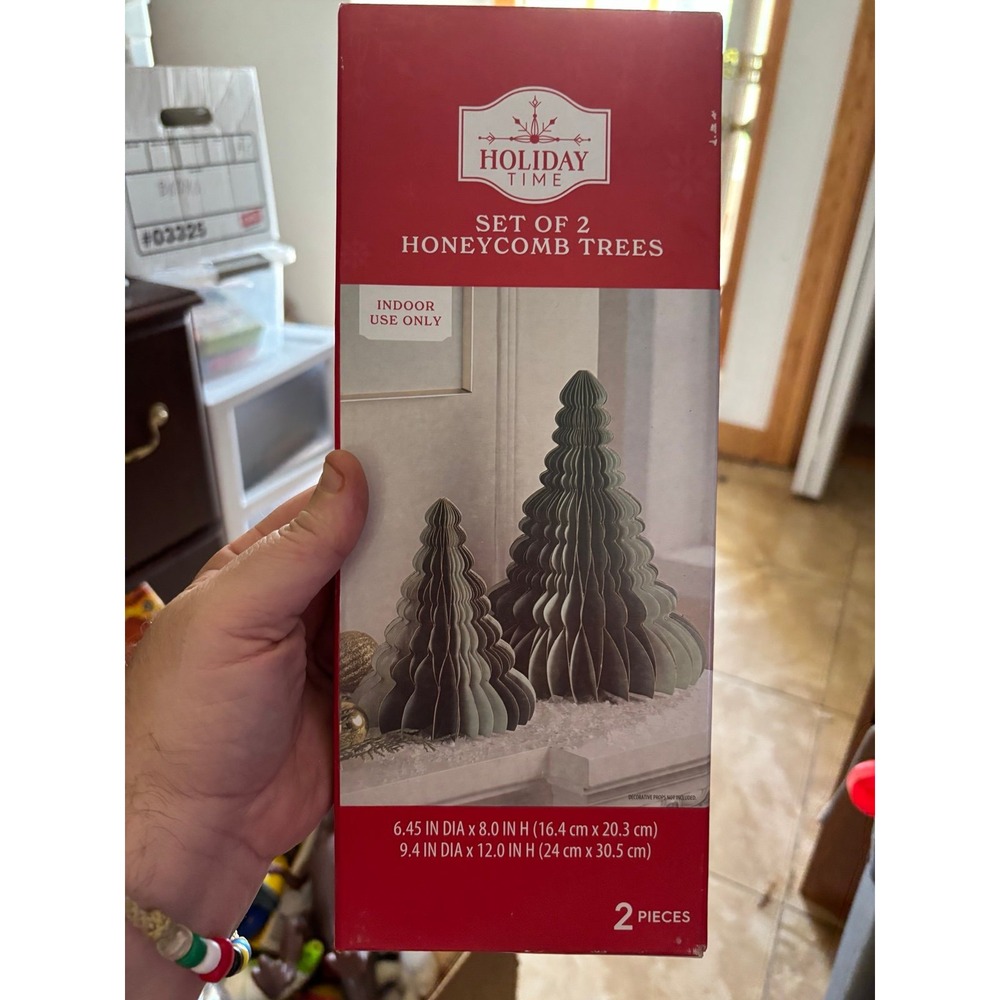 Holiday Time Honeycomb Trees ~ Green ~ Set 2 ~Decoration~ Art Deco ~ 8", 12"~NIB